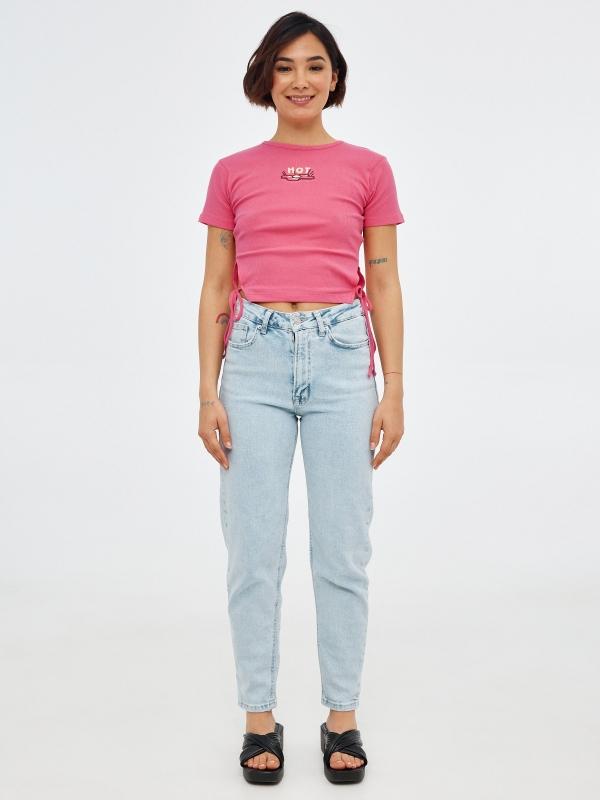 In Side Camiseta Crop Con Lace Up