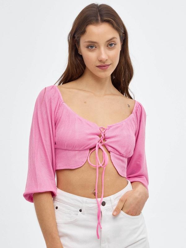 In side Camiseta crop con lace up