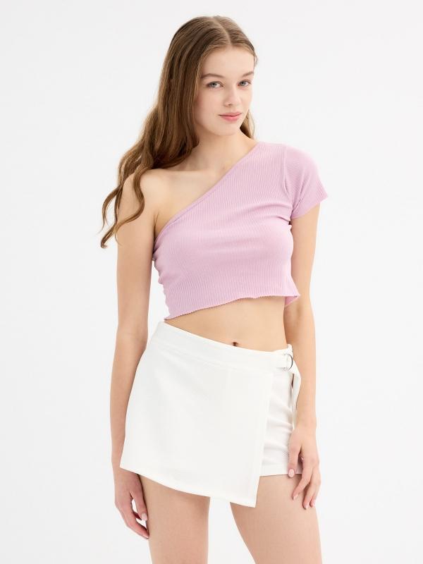 In side Camiseta crop escote asimétrico