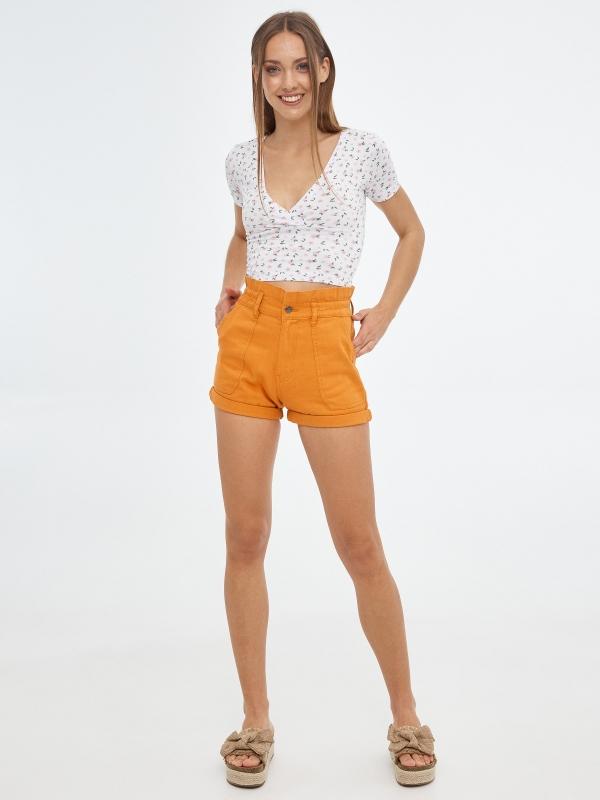 In Side Camiseta Crop Escote Cruzado