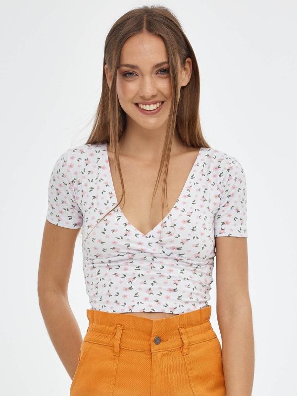 In side Camiseta crop escote cruzado