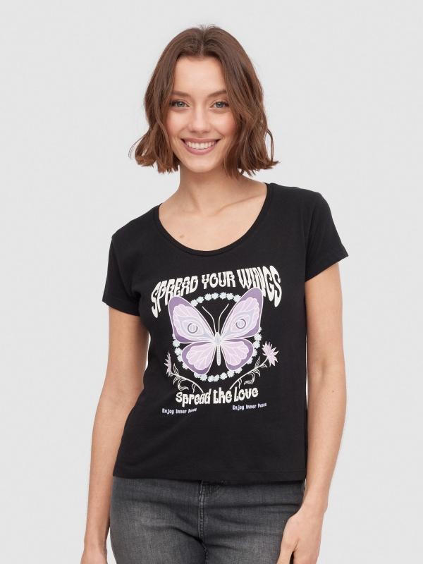 In side Camiseta crop Mariposa