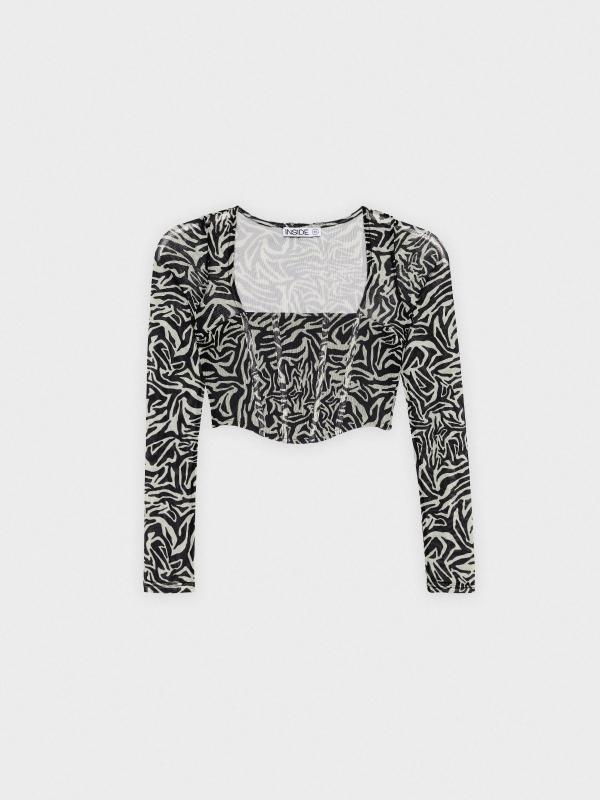 In Side Camiseta Crop Mesh Animal Print