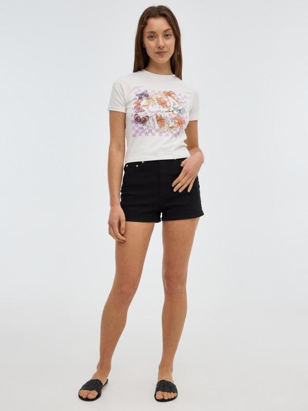 In Side Camiseta Crop Print Mariposas