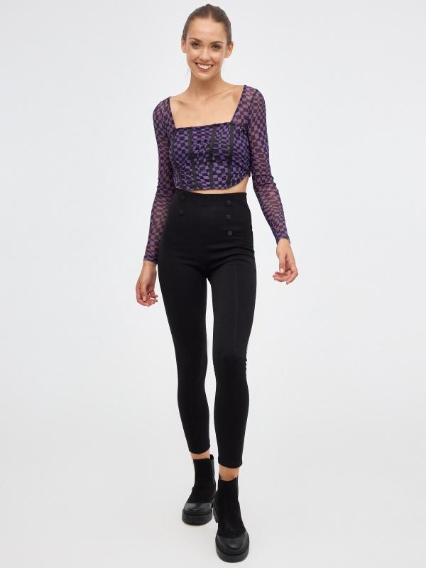 In Side Camiseta Crop Print Mesh