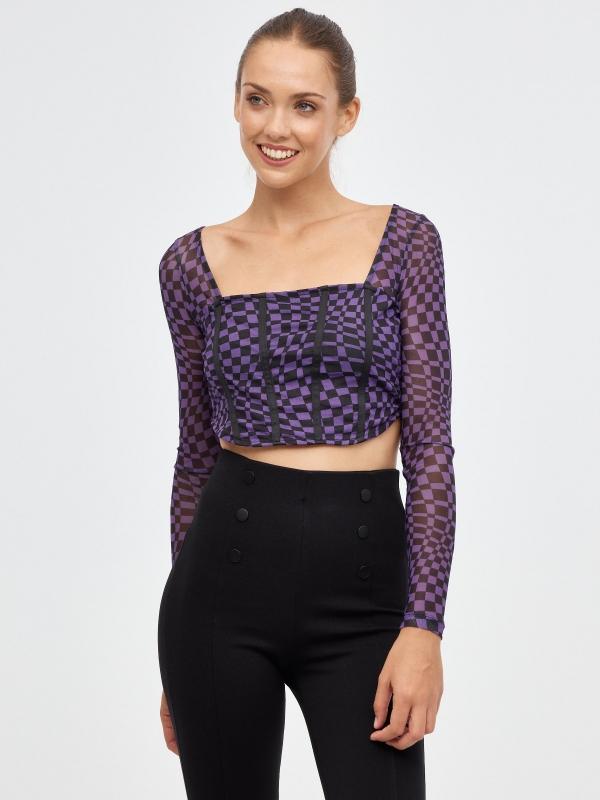 In side Camiseta crop print mesh
