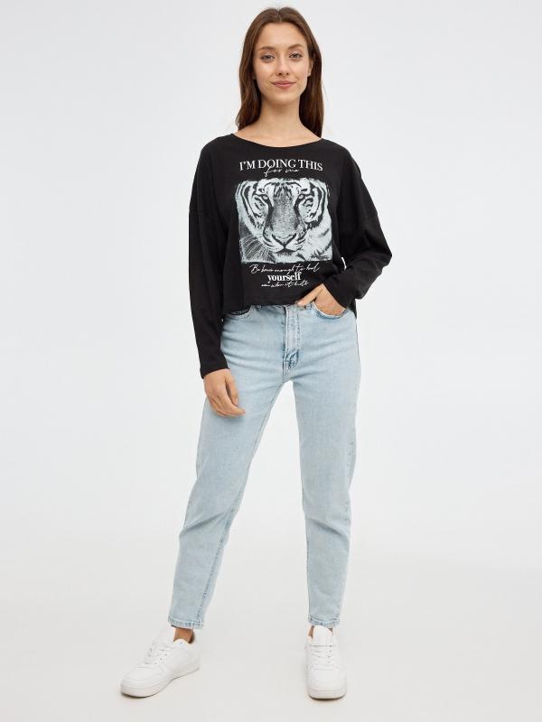 In Side Camiseta Crop Print Tigre