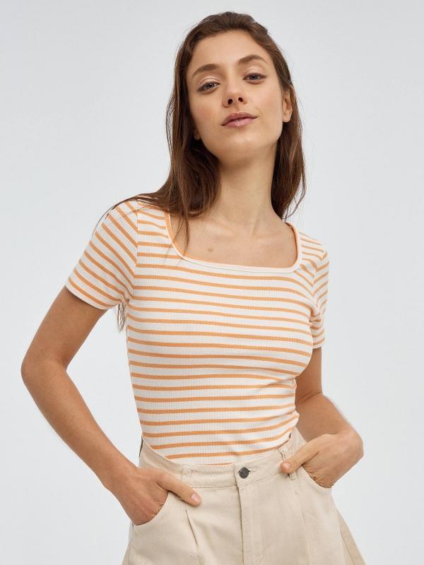 In Side Camiseta Crop Rayas Casual