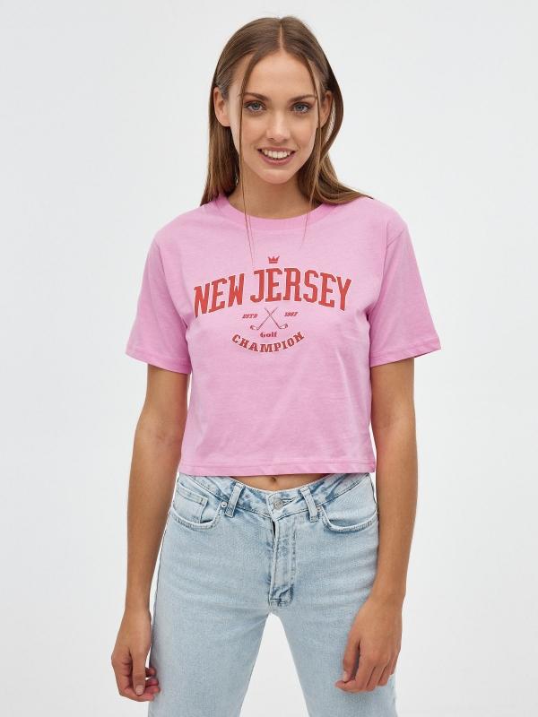 In side Camiseta crop rosa gráfico