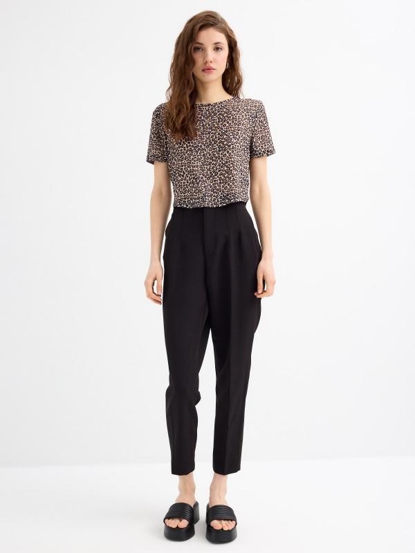 In Side Camiseta Crop Tul Animal Print