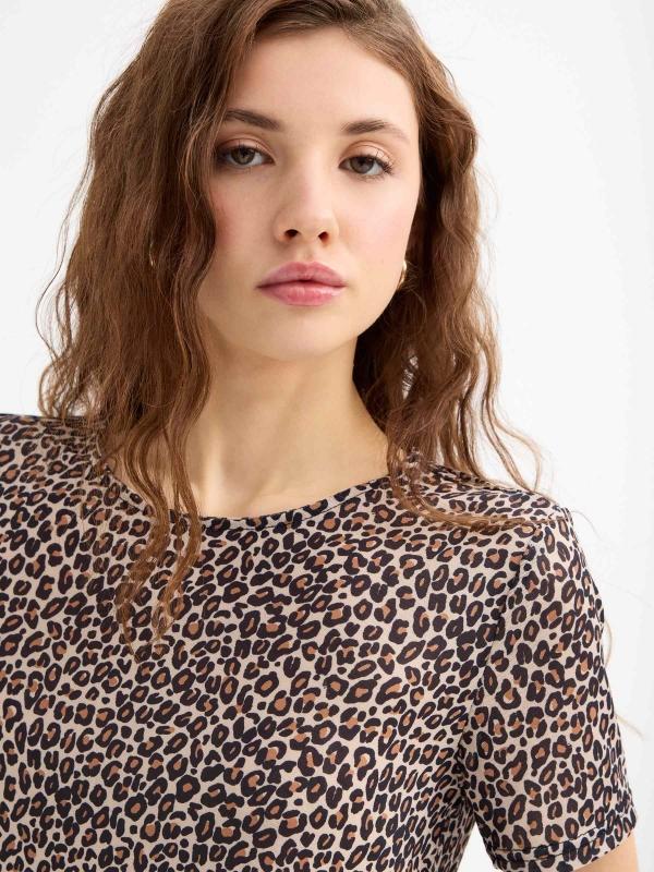 In Side Camiseta Crop Tul Animal Print