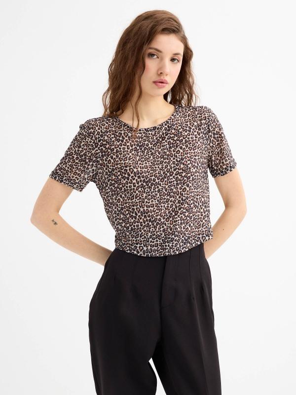 In side Camiseta crop tul animal print