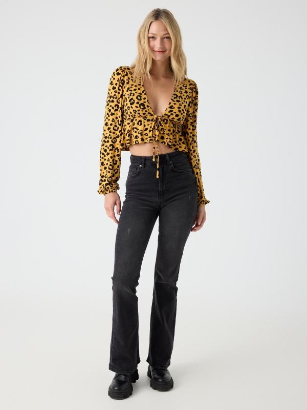 In Side Camiseta Cropped Animal Print Lazada