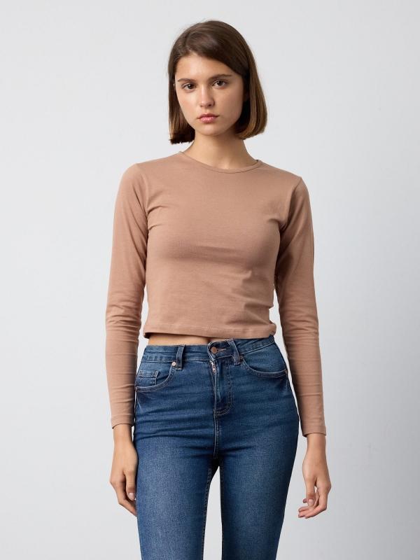 In side Camiseta cropped manga larga