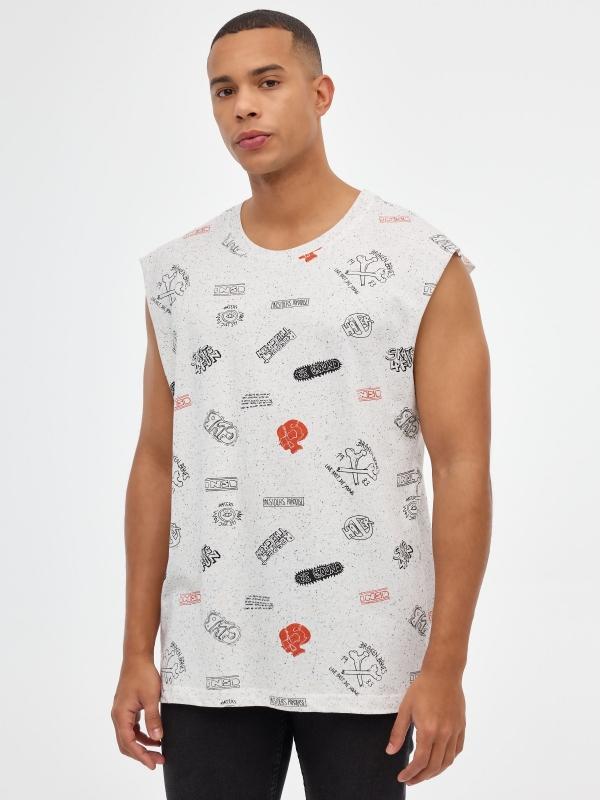 In side Camiseta desmangada estampada