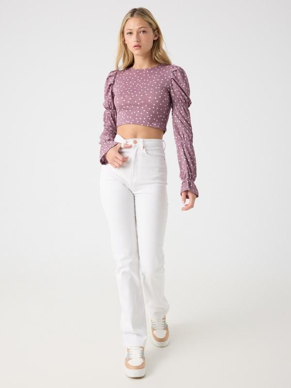 In Side Camiseta Estampada Mangas Frunces