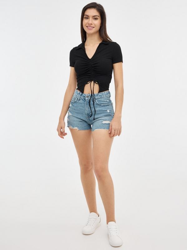 In Side Camiseta Fruncida Cuello Polo