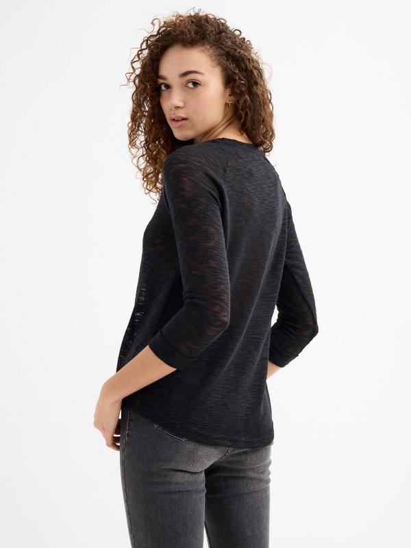 In Side Camiseta Manga 3/4 Negra Gráfico