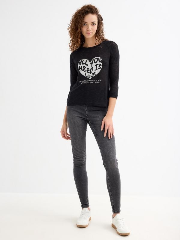 In Side Camiseta Manga 3/4 Negra Gráfico