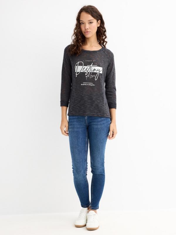 In Side Camiseta Manga 3/4 Negra Gráfico