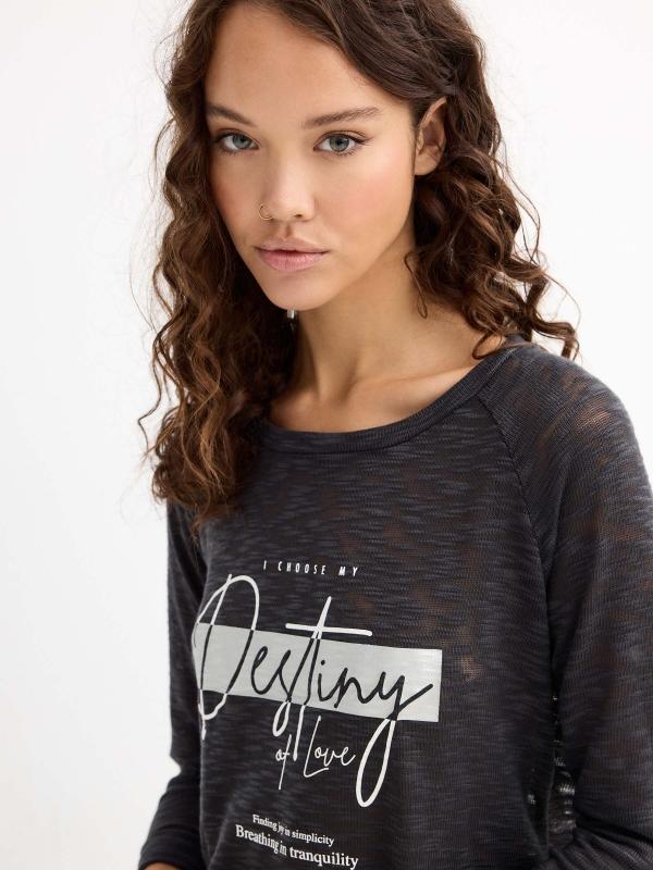 In Side Camiseta Manga 3/4 Negra Gráfico