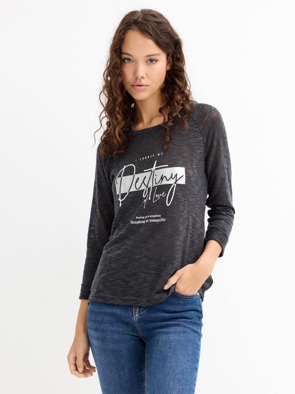 In side Camiseta manga 3/4 negra gráfico