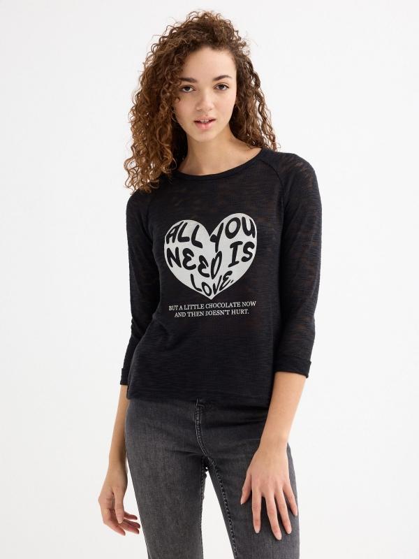 In side Camiseta manga 3/4 negra gráfico