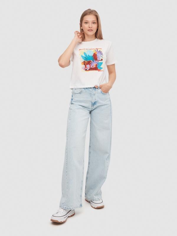 In Side Camiseta Manga Corta Estampado Tropical