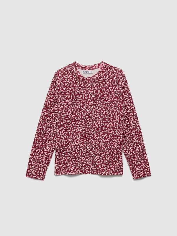 In side Camiseta manga larga fluida flores granate