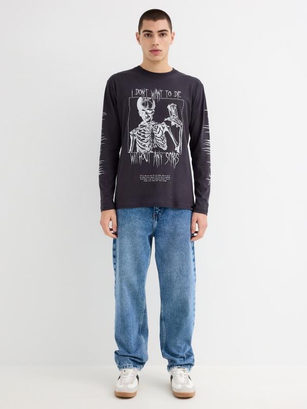 In Side Camiseta Manga Larga Gráficos Gris