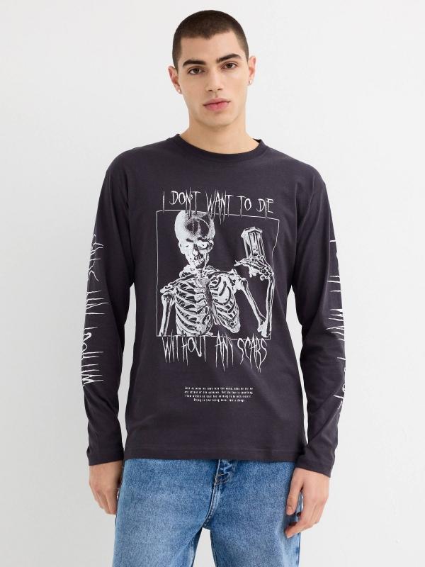 In side Camiseta manga larga gráficos gris