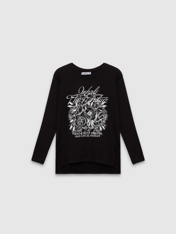 In Side Camiseta Manga Larga Negra Gráfico