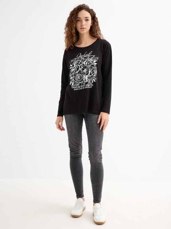 In Side Camiseta Manga Larga Negra Gráfico