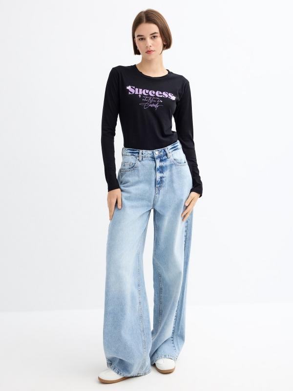 In Side Camiseta Manga Larga Negra Gráfico