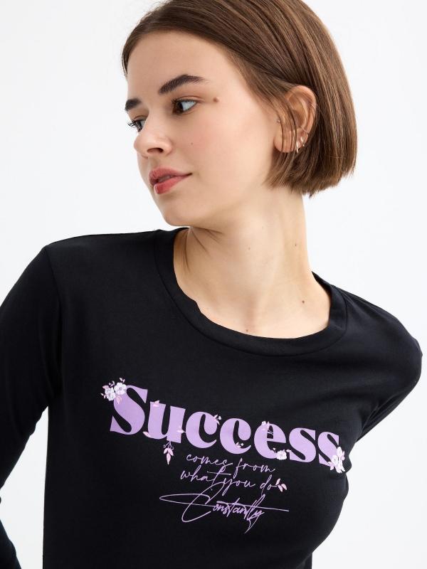 In Side Camiseta Manga Larga Negra Gráfico