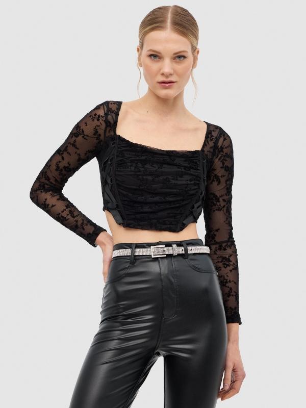 In side Camiseta motivos florales terciopelo