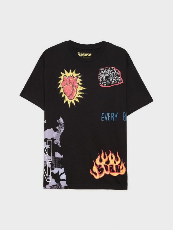 In Side Camiseta Negra Estampada