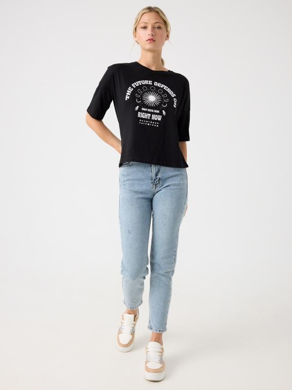 In Side Camiseta Negra Manga 3/4 Estampada