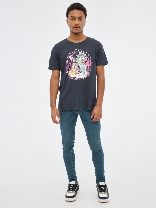 In Side Camiseta Negra Ricky&Morty