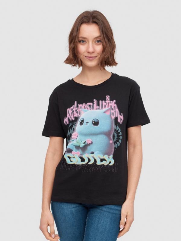 In side Camiseta oversize gato 3D