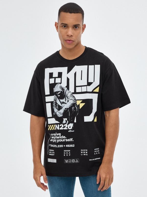 In side Camiseta oversized print japonés