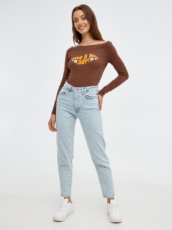 In Side Camiseta Print Letras Cuello De Barco