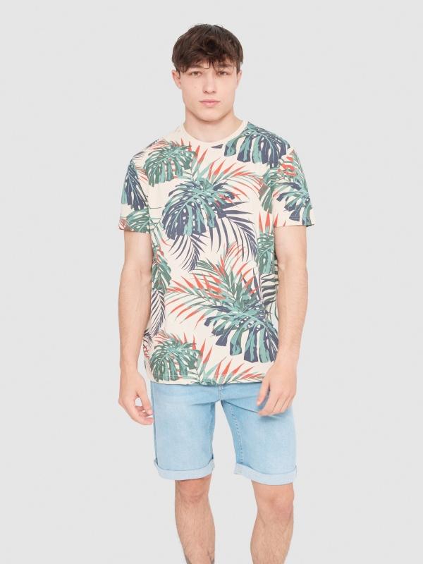 In side Camiseta tropical hojas