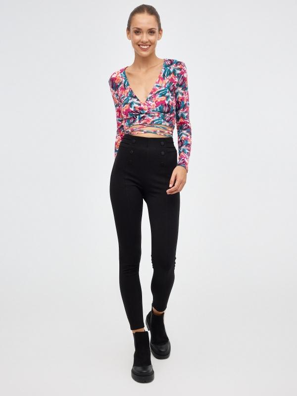 In Side Camista Print Floral Con Lace Up