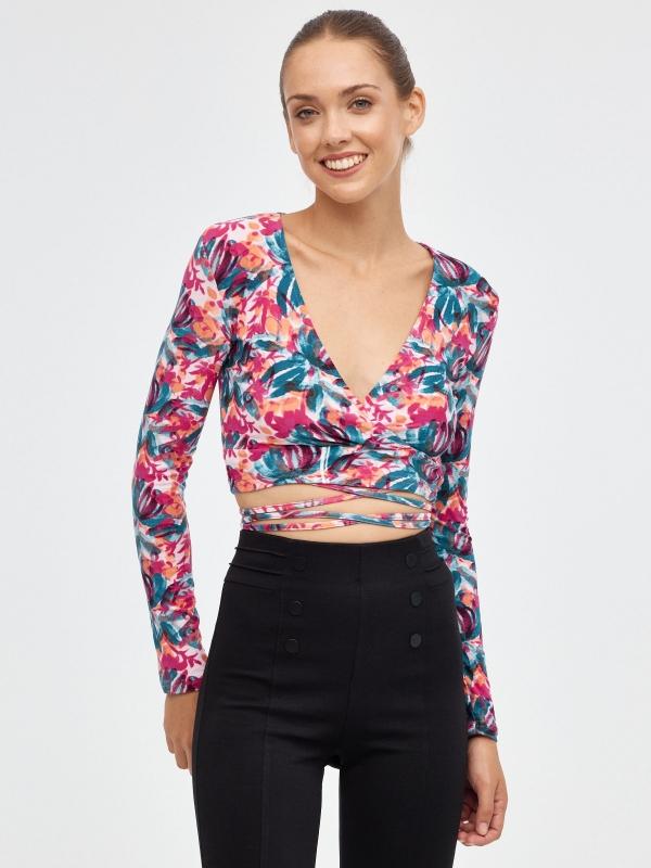 In side Camista print floral con lace up