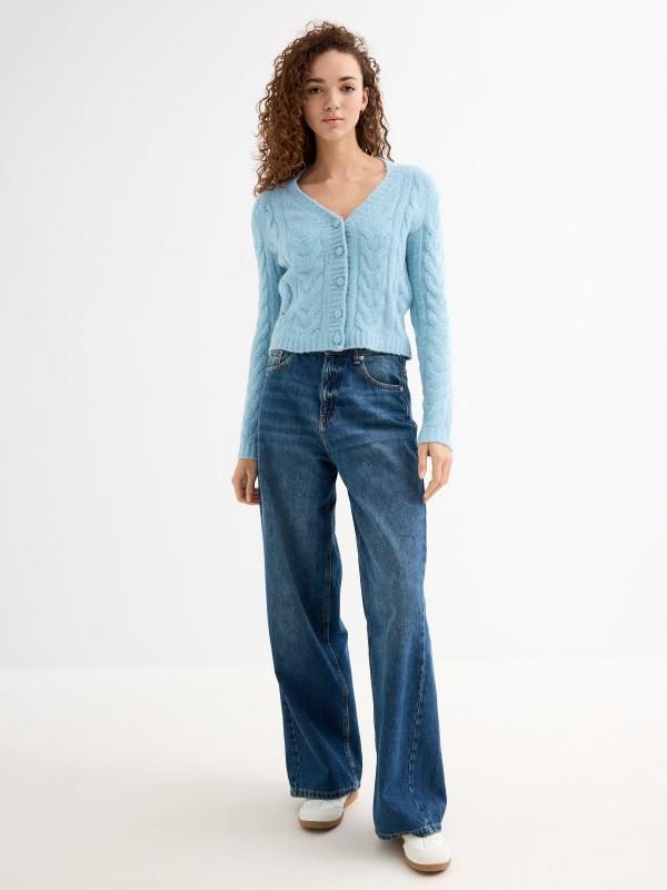 In Side Cardigan Slim Trenzado Azul
