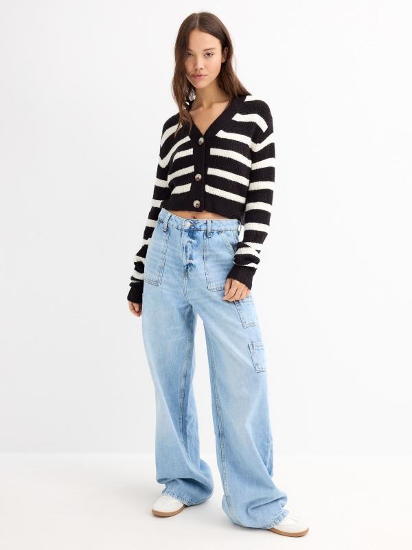 In Side Cárdigans Escote De Pico De Rayas