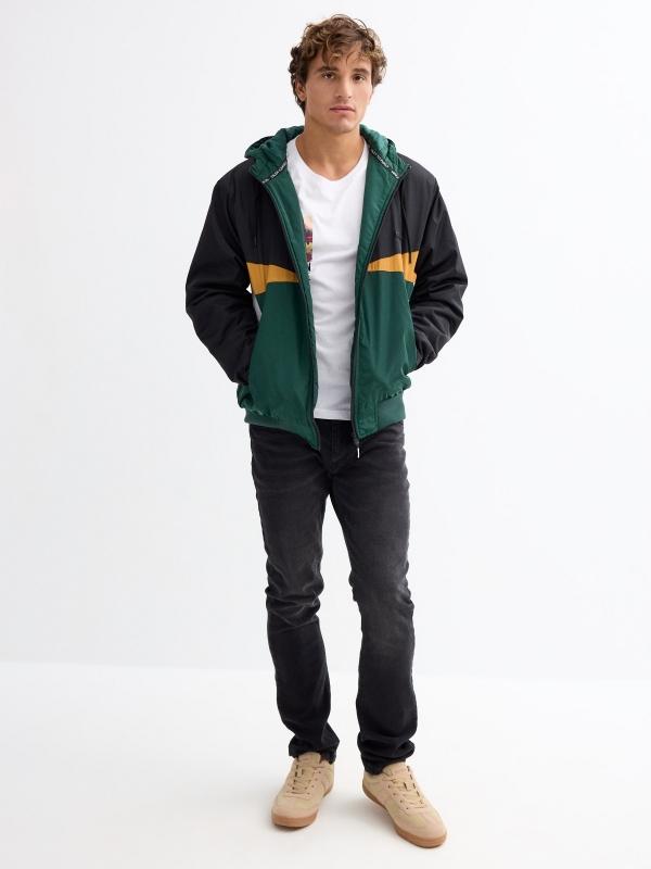 In Side Cazadora Acolchada Color Block Capucha