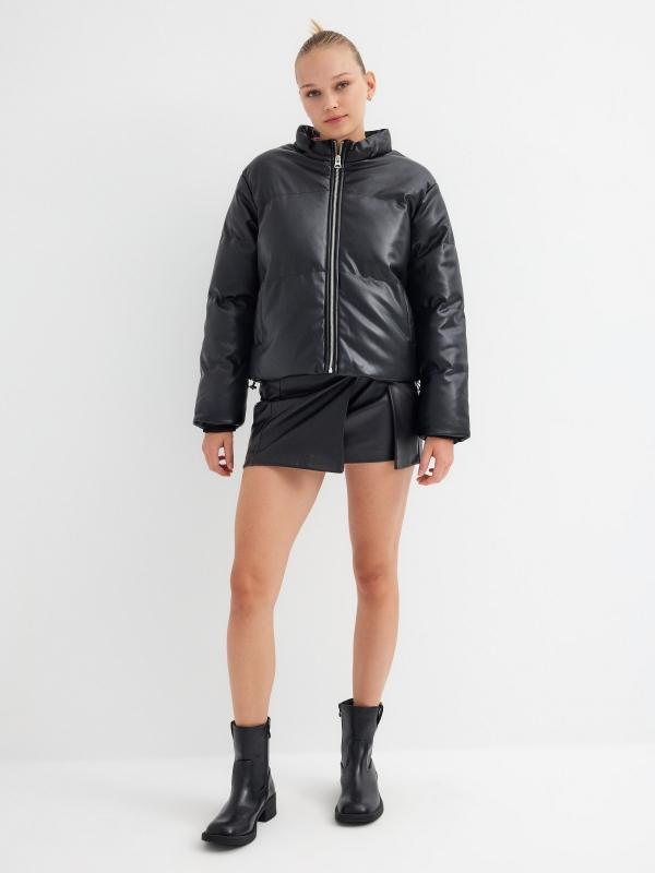 In Side Cazadora Acolchada Efecto Piel Negra