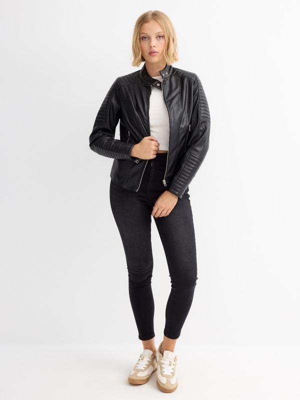 In Side Cazadora Biker Efecto Piel